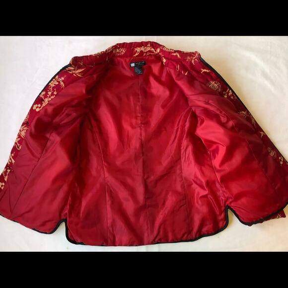 Carole Little S Asian Motif Red Silk Quilted Lightweight Button-Front Jacket - Picture 8 of 9